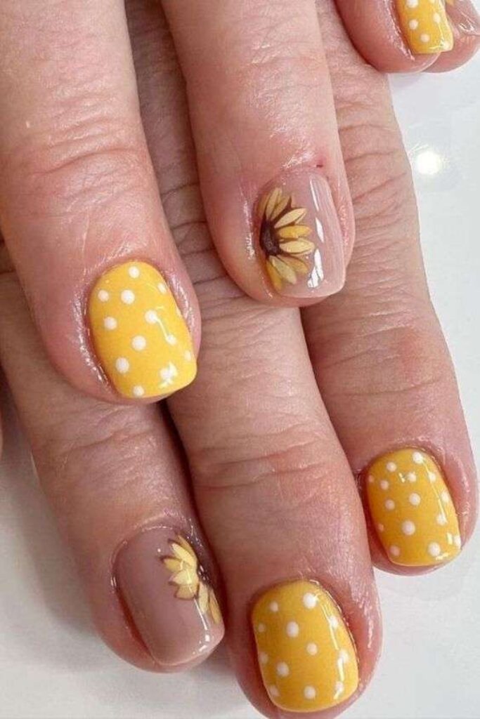 Brown and Yellow Sunflower Nail Art Design