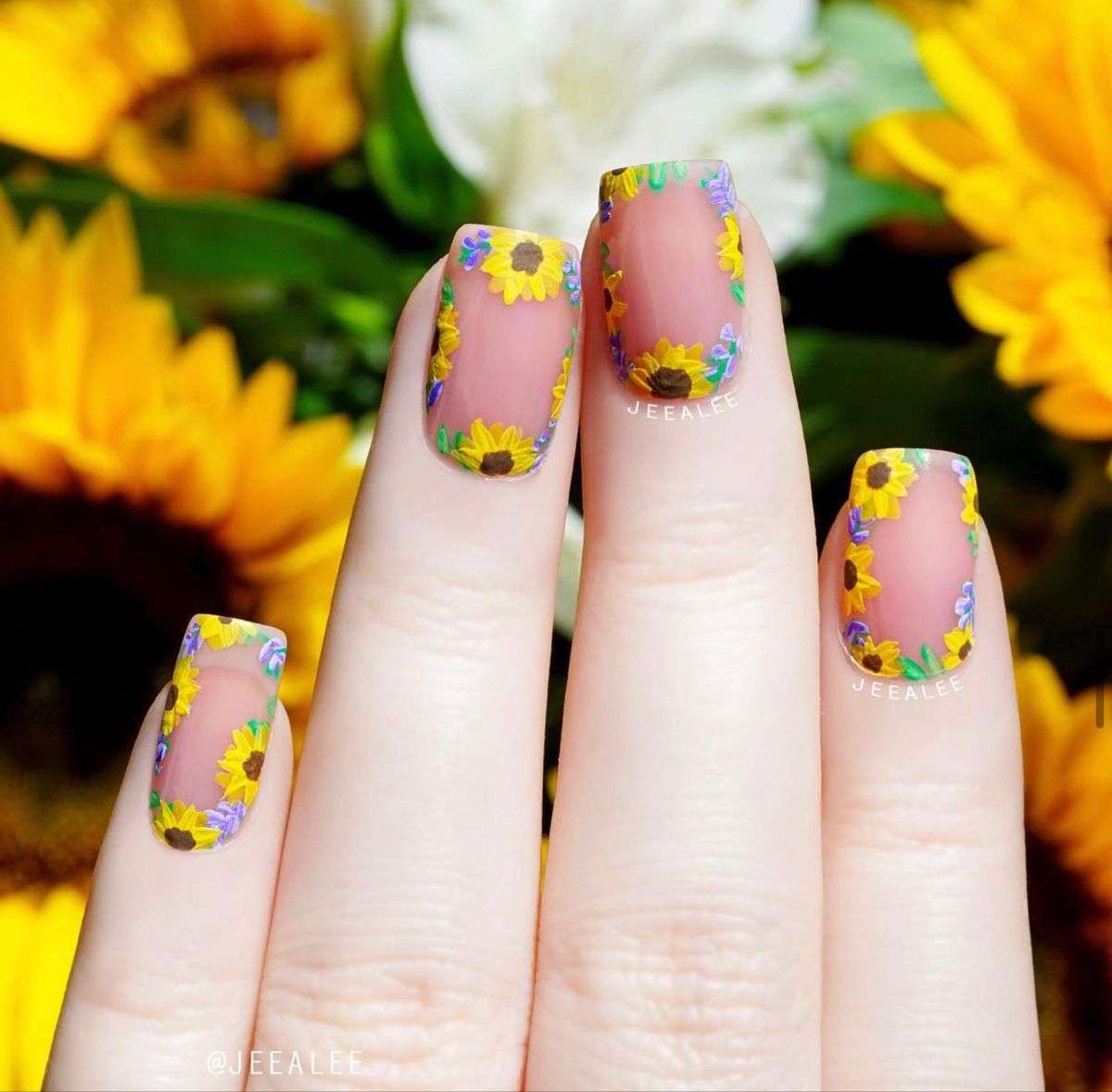 Pretty in Pink Sunflower Nail Art Design