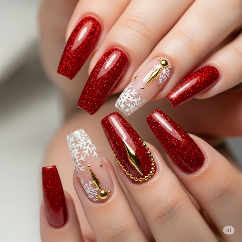 Coffin Christmas Nails: A Fun Way To Celebrate The Holidays 4 Glitter Red Coffin Christmas Nails