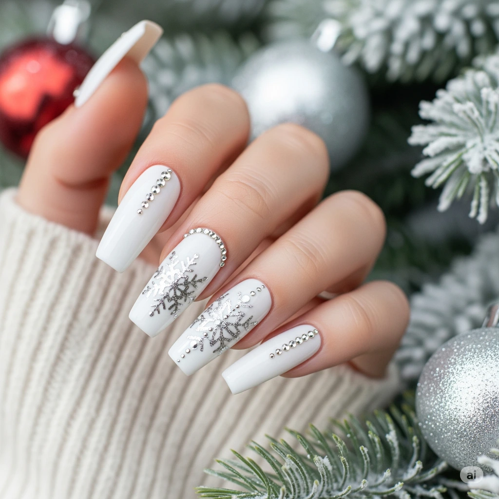 Coffin Christmas Nails: A Fun Way To Celebrate The Holidays 3 White Coffin Christmas Nails