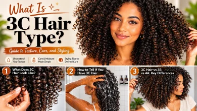 What Is 3C Hair Type? Woman with healthy 3C hair showing tight corkscrew curls, natural volume, and curl definition